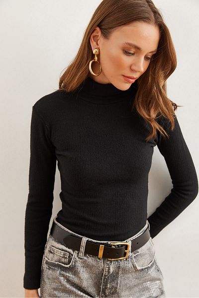 Olalook Pulover elastic pentru femei, negru, plin de pescar, KZK- 19000891