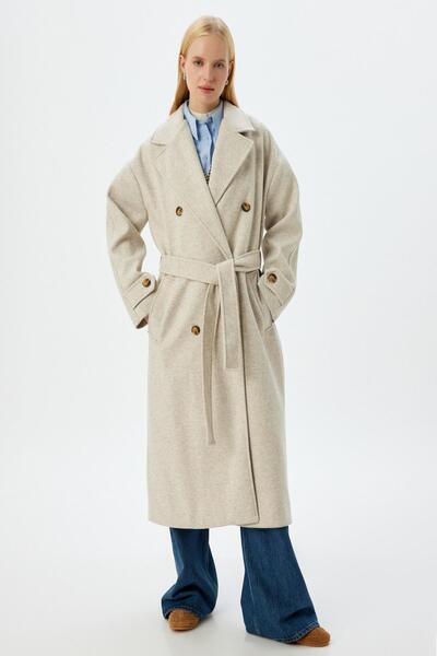 Koton Ecru dámský kabát 5Wak00276Ew