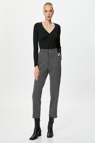 Koton Plaid Patterned Black Women's Jeans - 4Wak40032Ek