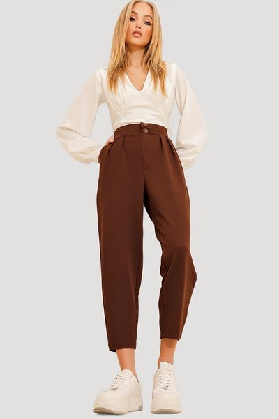 Trend Alaçatı Stili Women's Brown High Waist Carrot Pants ALC-X11148