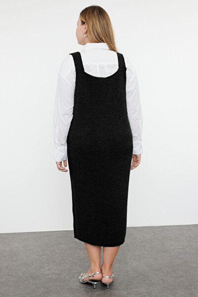 Trendyol Curve Μαύρο Gilet Midi Πλεκτό Φόρεμα TBBAW25AH00008
