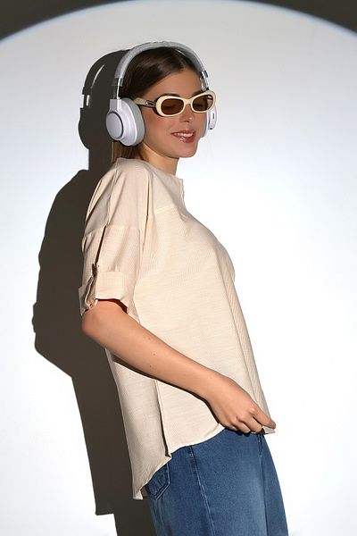 DİVİSTA Yellow ShorT Sleeve Collar DeTailed Women's T-Shirt