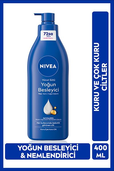 NIVEA Nourishing Body Milk 400ml, Dry and Very Dry Skin, 72 Hour Moisturizer, Vitamin E, Almond Oil
