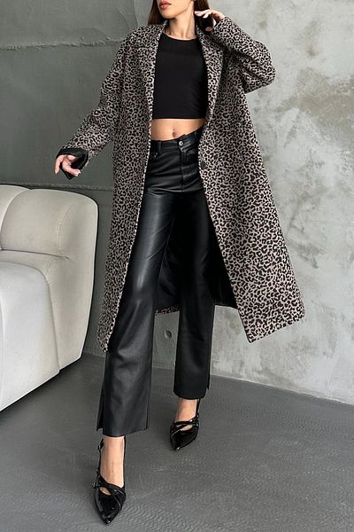 Edit by Trendyol Multicolor Leopard Print Oversize Long Coat Tedaw25Kb00003