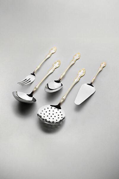 Nehir Adriana Altın Sade 5 Parça Paslanmaz Çelik Servis Takımı