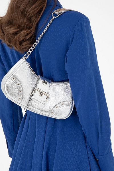 Pierre Cardin Silver Broken Patent Leather Women's Shoulder Bag 05Pc24K24403