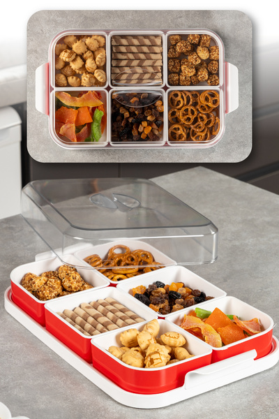 Vienev 6 Bölmeli Kapaklı Kahvaltılık Seti Kırmızı