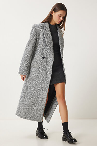 Happiness İstanbul Palton Boucle pentru damă, supradimensionat, gri - FN03422