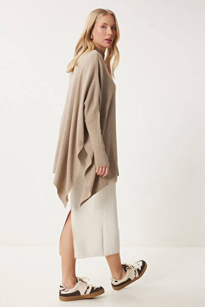 Happiness İstanbul سترة نسائية بيج ذات فتحة جانبية كبيرة الحجم YY00005