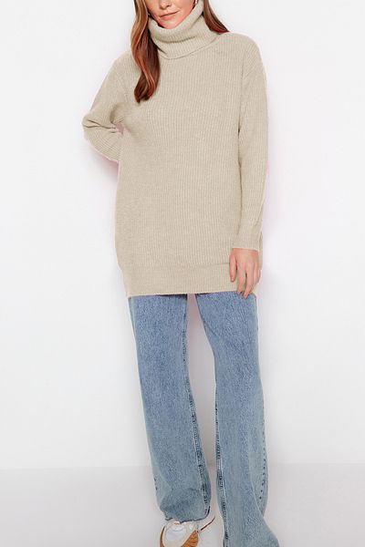 Edit by Trendyol Ecru Soft Textured Turtleneck Basic Knitwear Sweater Tedaw25Ak00015