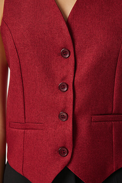 Happiness İstanbul Women's Burgundy Wool Effect Woven Vest Gp00014
