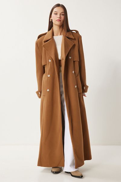 Happiness İstanbul Dámský kabát Premium Camel Color Oversize - Fn03441