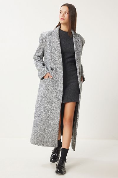 Happiness İstanbul Šedý prémiový oversize dámský kabát Boucle - Fn03422