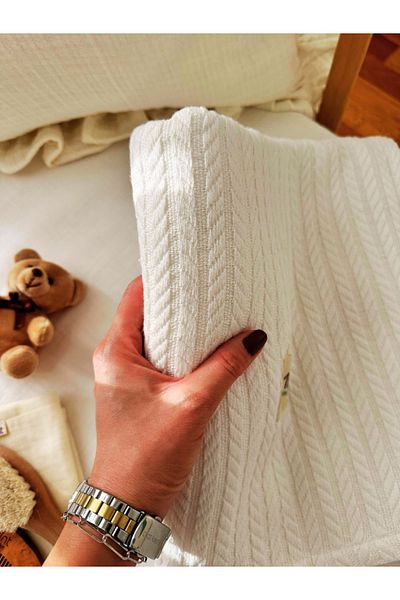 MİNT COLLECTİON Mintcollection White Knitted Pique Baby Blanket