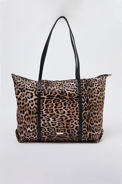TRENDYOL SHOES Vícebarevná leopardí hnědá kabelka přes rameno Maxi Tote Takaw25Oc00005