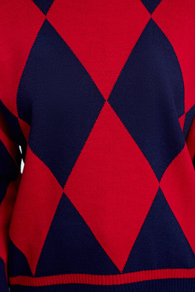 Trendyol Collection Navy Blue Diamond Patterned Crew Neck Sweater Tedaw25Kz00039