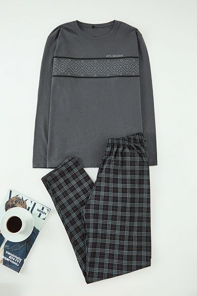 Edit by Trendyol Anthrazitfarbenes kariertes Strick-Pyjama-Set für Herren TEDAW25PT00016
