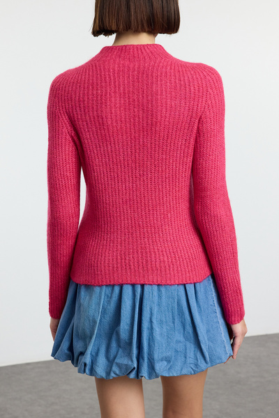 Edit by Trendyol Pulover tricotat cu guler cu textura moale fucsia TEDAW25KZ00040