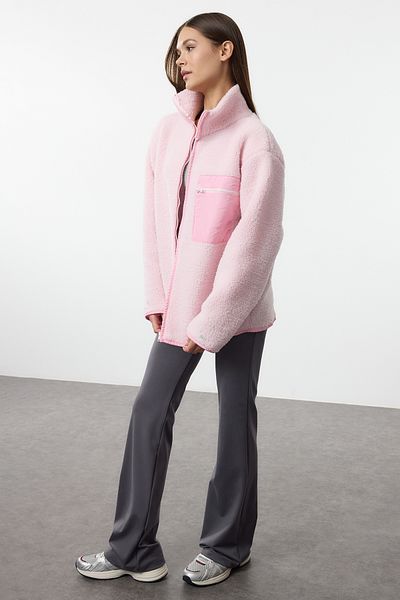Trendyol Collection Světle růžový stojáček a kapesní tlustá fleecová pletená mikina - Twoaw24Sw00071