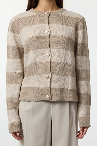 Trendyol Collection Basic Mink Striped Knitwear Cardigan - Twoaw24Hi00091
