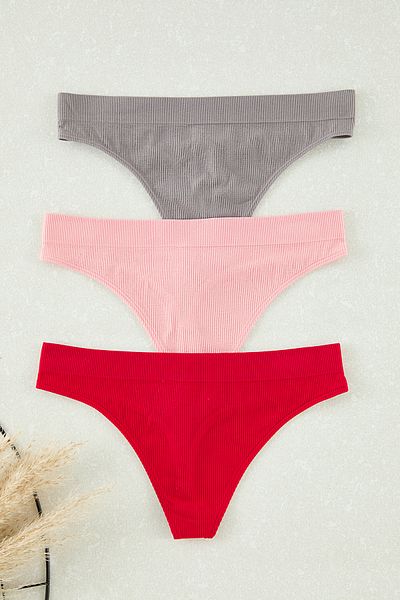 Trendyol Collection 3er-Pack nahtlose graue, mehrfarbige Tanga-Strickhöschen – THMAW25KU00021