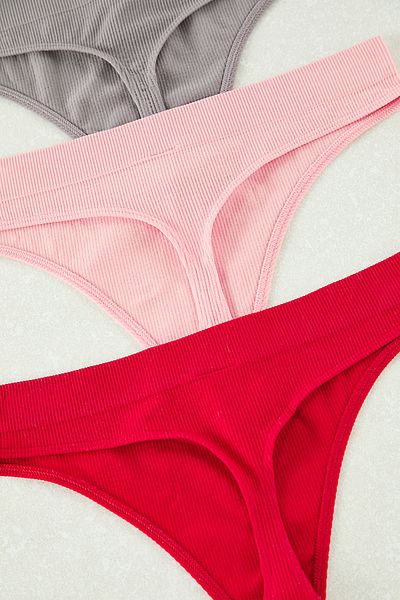 Trendyol Collection 3er-Pack nahtlose graue, mehrfarbige Tanga-Strickhöschen – THMAW25KU00021