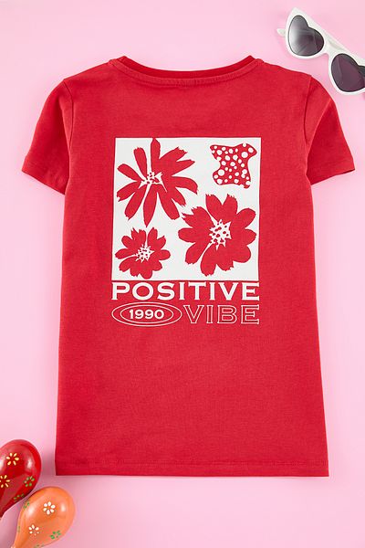 TRENDYOLKIDS Piros Mini Me póló lányoknak - Nyomtatott anya-lánya, kötött TKDAW25TS00021