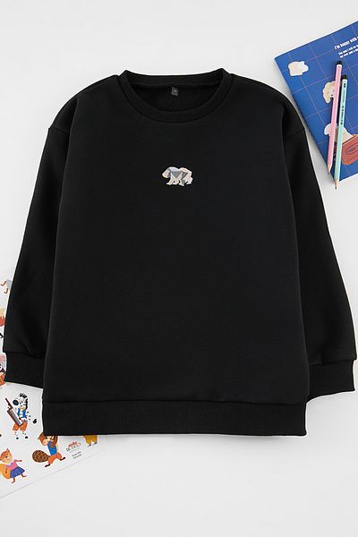 TRENDYOLKIDS Унисекс черен мини суичър с щампи - Tkdaw25Sw00078