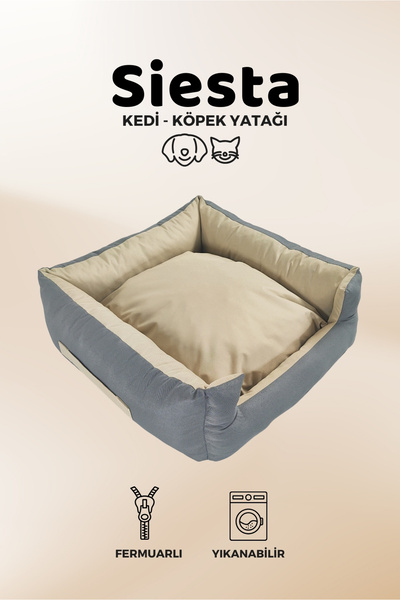 XPERMATE Kedi Yatağı Ve Köpek Yatağı Tüy Tutmaz Kumaş, Su Itici Kumaş , Fermuarlı 55x60x23 Antbej Yuvı