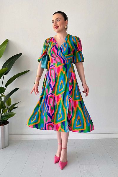 MaziButik Rainbow Wrap Dress Colorful