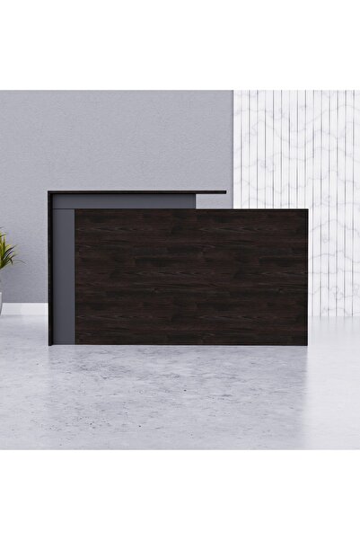 Mahmayi Zelda 26R001 Modern Reception Desk - Black Brown Thermo Oak