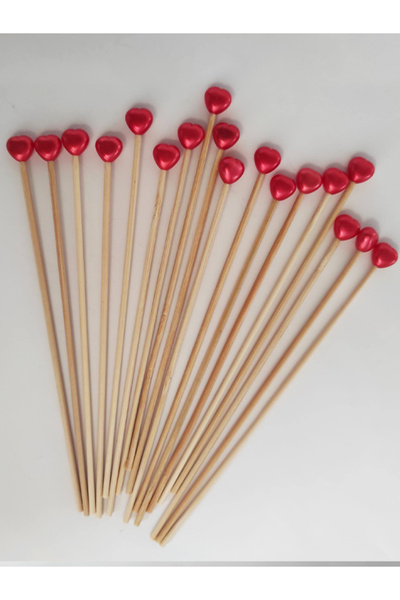 BEYHAN BAYHAN 15 Cm Uzun Kürdan - 30 Adet Kırmızı Kalp Incili Kokteyl Kürdanı...