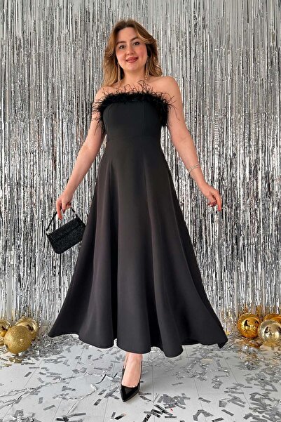 MaziButik فستان أوتريش واسع أسود