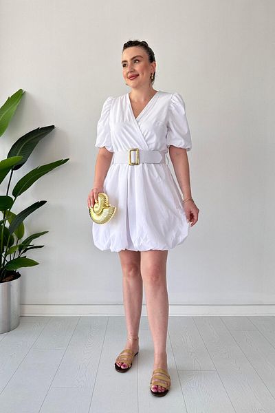 MaziButik Rochie albă cu centură cu balon