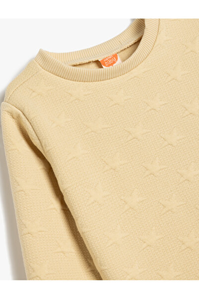 Koton Sweatshirt Yıldız Detaylı Dokulu Bisiklet Yaka Uzun Kollu
