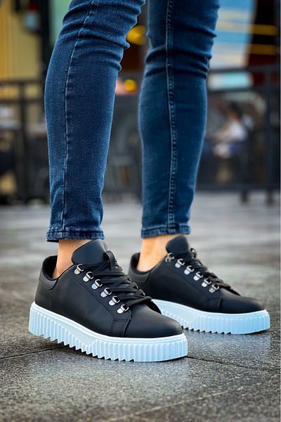 BOA Ba0505 Hook Lace-Up Black Color White Sole Casual Shoes