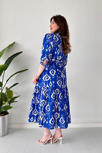 MaziButik Rochie din popelin imprimat cu jumatate de maneca Saks Blue