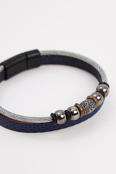 Tudors Men's Genuine Leather Navy Blue Bracelet