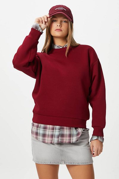 Ritnice Hanorac tricotat gros din bumbac, confortabil, cu fleece în interior, roșu Claret