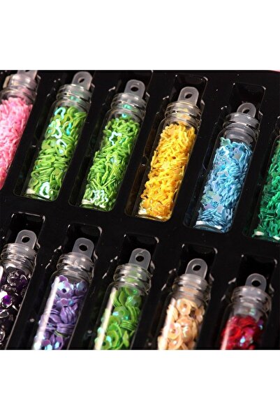 Beauty Box Nail Art Simli 24 Adet Glitter Lüks Tırnak Süsleme Pulları Kalıcı Oje Protez Tırnak Süsleme