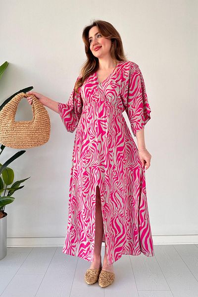 MaziButik Rochie din viscoză cu mâneci liliac roz