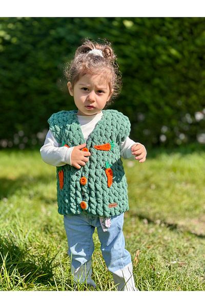 Meltem's Puffy Vest with Carrot Motif for Babies and Children