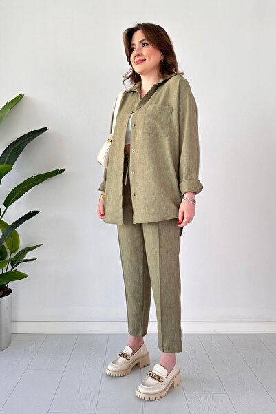 MaziButik Λευκό Διπλό Σετ - Χακί Μοντέλο