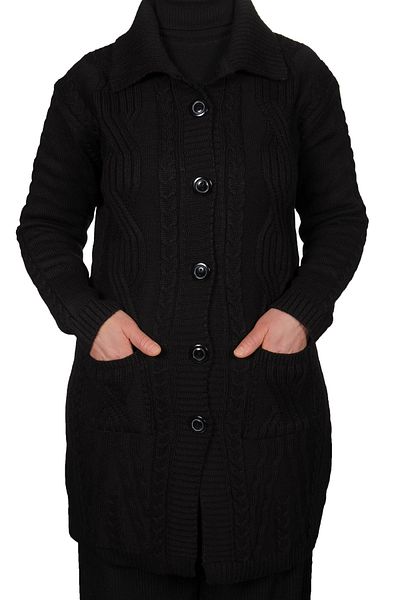 Elçelya Moda Cardigan negru cu nasturi de damă