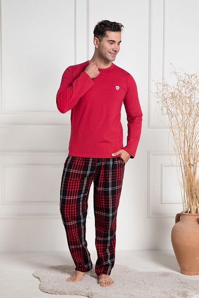 Mecit Pijama Ανδρικό σετ πιτζάμες Mecit 3081 Red καρό μεγάλο μέγεθος