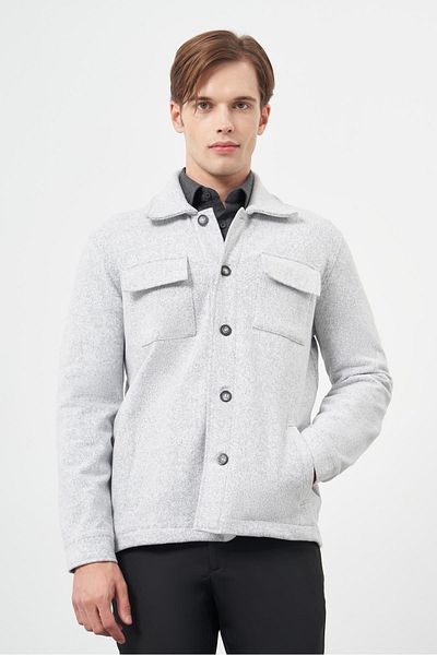 İmza Πλεκτό παλτό Polo Neck Grey - Ζακάρ μοτίβο, χωρίς σχισμή, χωρίς επένδυση, λεπτή εφαρμογή 1007245161