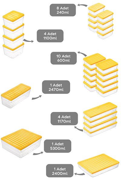 Meleni Home Yellow Refrigerator Organizer Set of 29 - Deep and Shallow Microwave Freeze Container