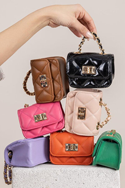 Nas Bag Quilted Mini Hand and Wallet Bag - Chain Detailed, Brown