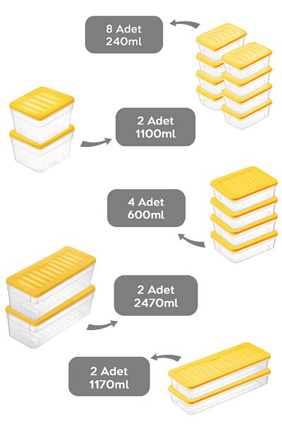 Meleni Home 18-Piece Yellow Refrigerator Organizer Set - Deep and Shallow Microwave Freeze Container