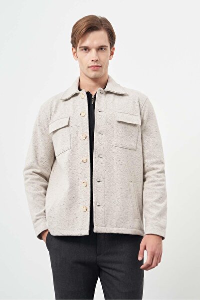 İmza Μπεζ Slim Fit Classic Coat - Polo Collar, Ζακάρ μοτίβο, χωρίς σχισμές και χωρίς επένδυση 1007245160